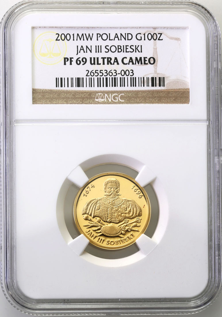 III RP. 100 złotych 2001 Jan III Sobieski NGC PF69 ULTRA CAMEO (2 MAX)